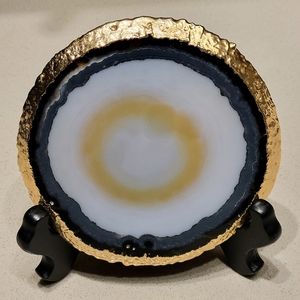 5"  PERFECT CENTERPIECE Agate Crystal ~ 24K GOLD Plated ~ Natural Circular Slice